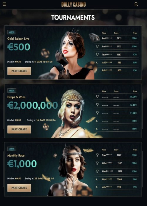 Applicazione mobile casino elegante Dolly Casino